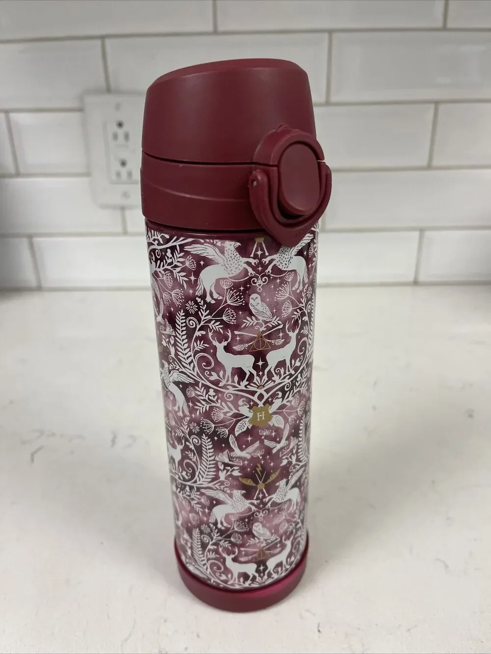 Harry Potter™ Magical Damask Water Bottle  - Burgundy PATRONUS Flip Top